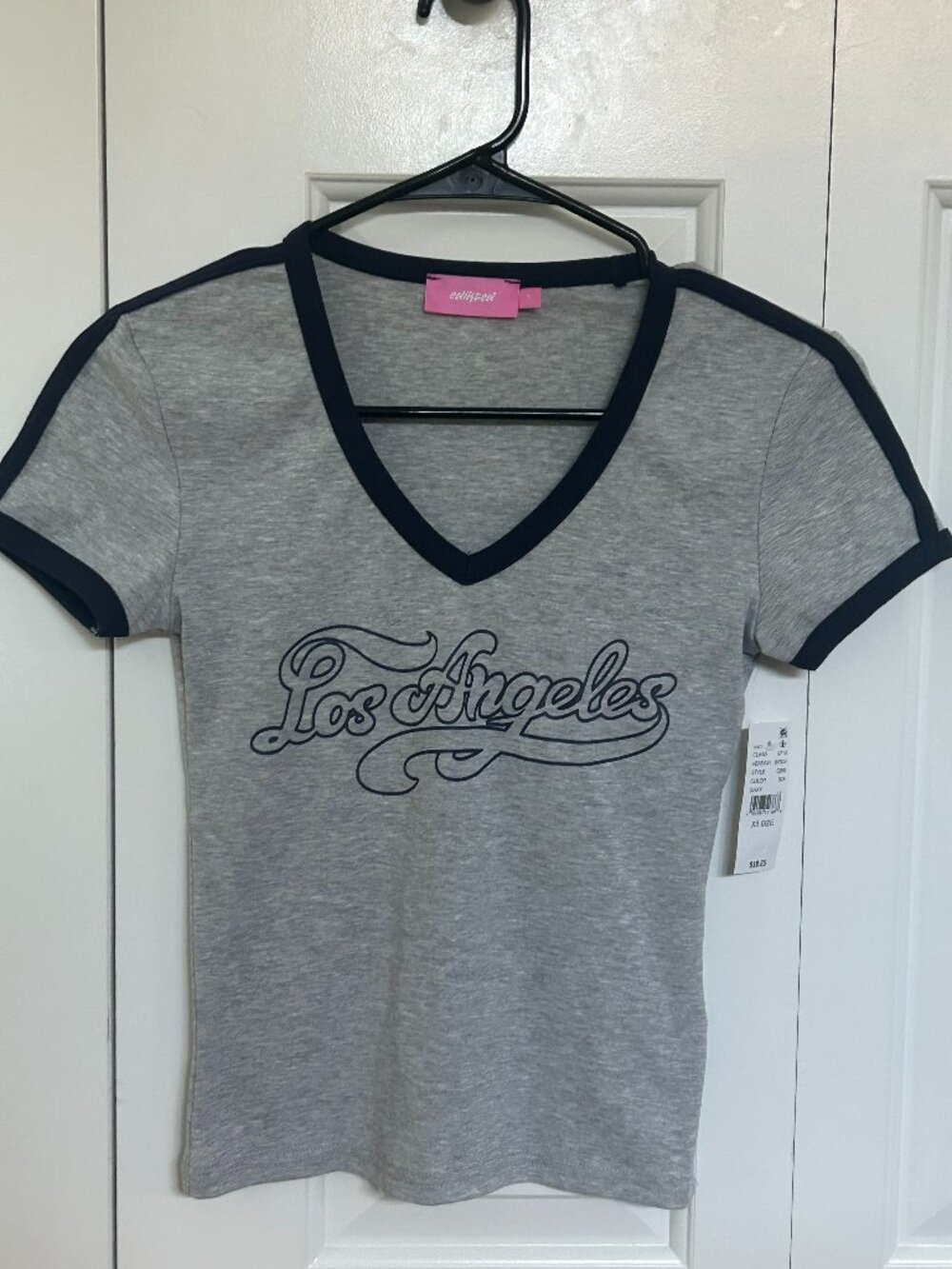 NWT Edikted Los Angeles Baby Tee Gray/Navy Size XS